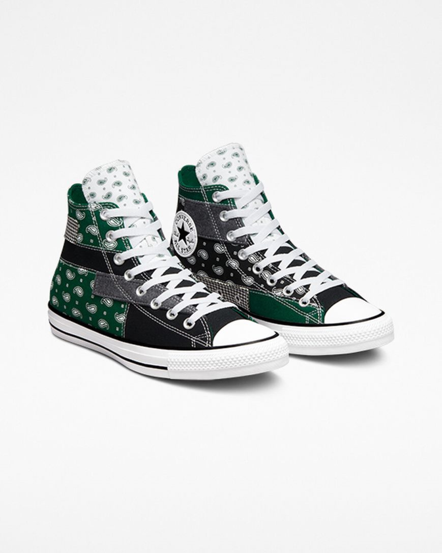 Dámské Boty Vysoké Converse Chuck Taylor All Star Hacked Patterns Zelene Černé Bílé | CZ 31SAZ83